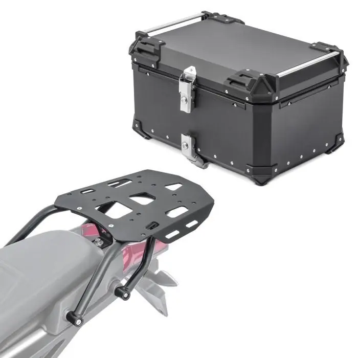 Set Aluminium Topkoffer + Drager compatibel met Aprilia Tuareg 660 22-25 Topcase XB65 zwart Bagtecs Exclusief