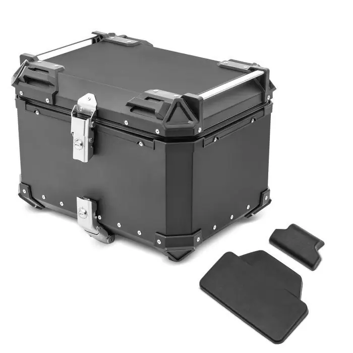 Gereduceerde Prijs Set Motor aluminium topkoffer 55L + passagier rugkussen topcase geschikt voor Royal Enfield Himalayan 450 Bagtecs XB55 zwart