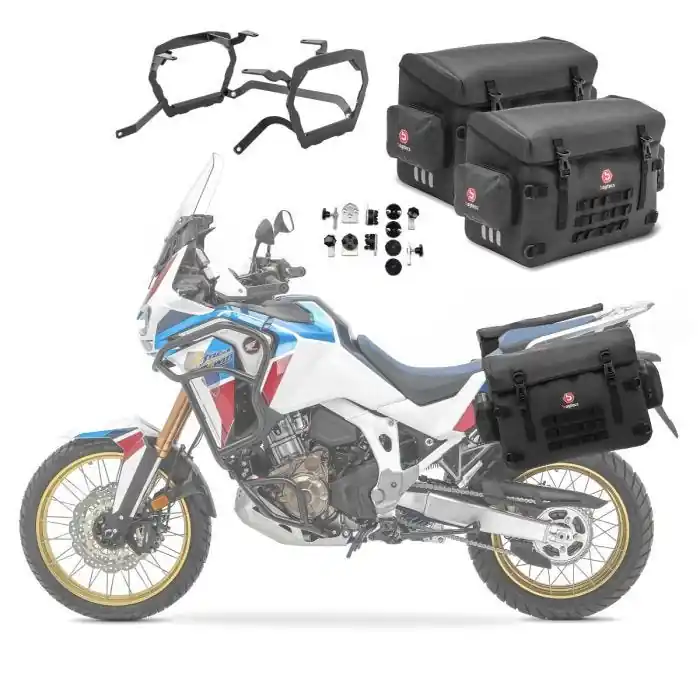 Handgemaakt 2x Waterdichte PVC zijkoffers + kofferrek compatibel met Honda Africa Twin CRF 1000 L 18-19 Bagtecs BPW