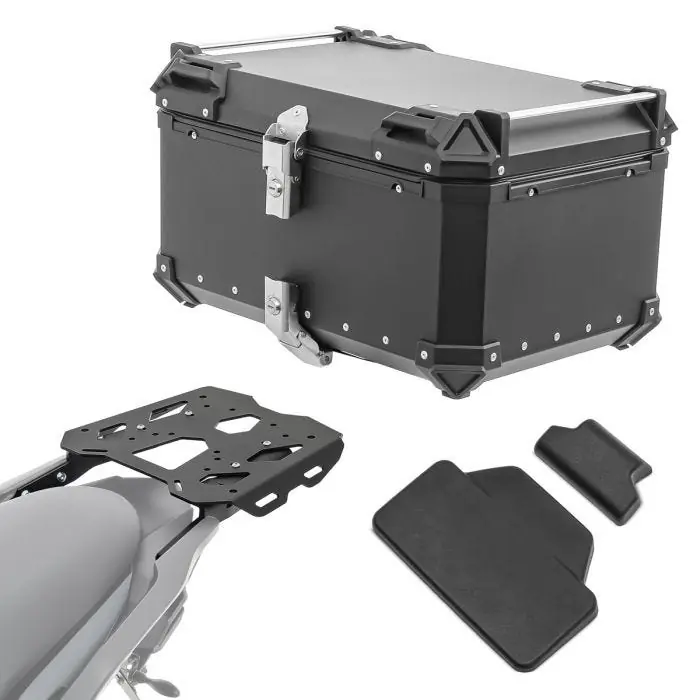 Set Aluminium Topkoffer + Drager voor Ducati Multistrada V4 21-25 Topcase Bagtecs XB65 zwart + rugkussen Lage Kosten