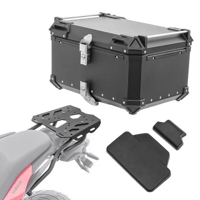 Wereldwijde Verzending Set Aluminium Topkoffer + Drager voor MT-07 Tracer 700 16-20 Topcase Bagtecs XB65 zwart + rugkussen