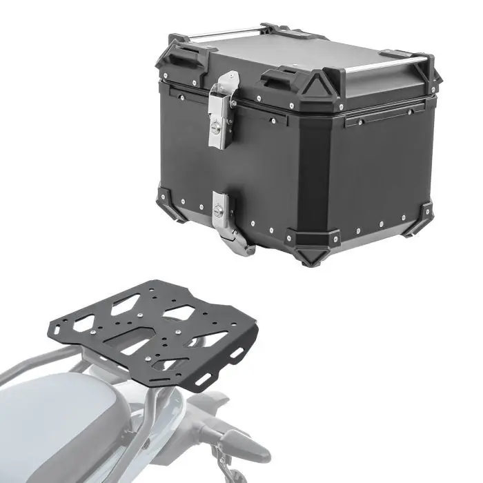 Nieuw Model Set Aluminium Topkoffer + Drager voor Royal Enfield Himalayan 450 24-25 Topcase Bagtecs XB45 zwart