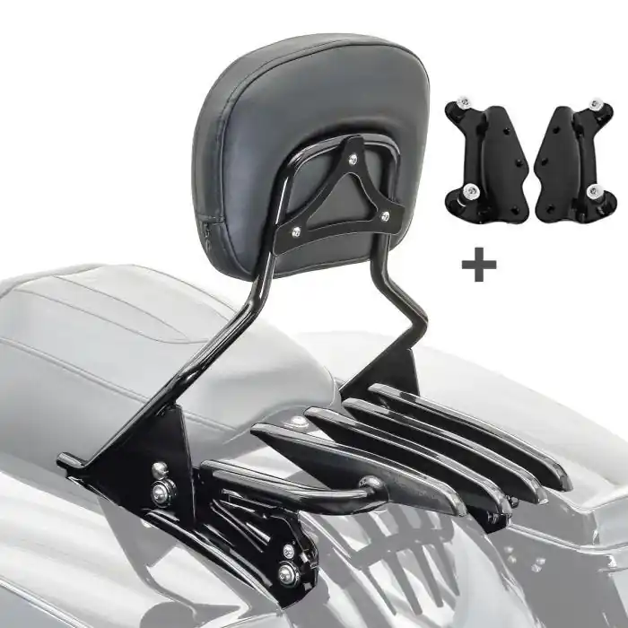 Sissy Bar + Bagagerek XB + Montagekit passend voor Harley Davidson Touring 09-13 zwart Craftride Modern