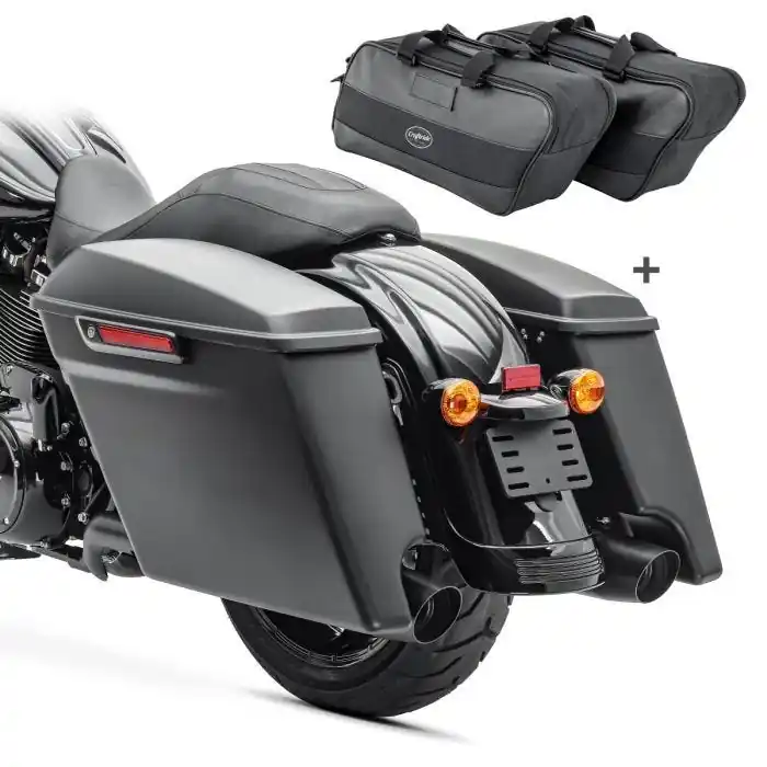 Zijkoffers Stretched BM passend voor Harley Davidson Street Glide Special 15-23 met binnenzakken zwart Gratis Retour