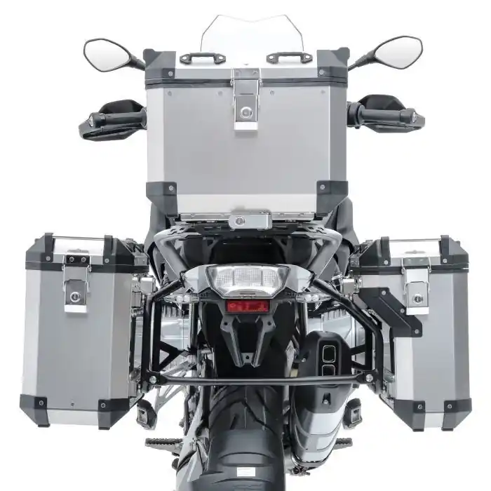 Set Aluminium Zijkoffers + topkoffer + houders passend voor Honda Africa Twin CRF 1000 L / Adventure Sports 18-19 Bagtecs ADSX120 zilver Snelle Levering