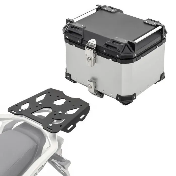 Korting Set Aluminium Topkoffer + Drager voor Honda Transalp XL 750 23-25 Topcase Bagtecs XB45 zilver