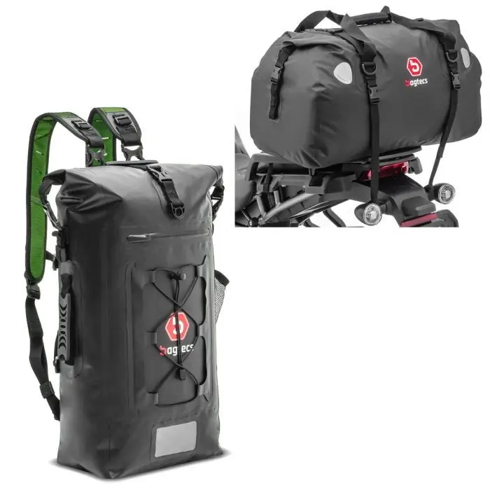 Set: Motor rugzak achtertas waterdicht met rolsluiting Drybag WPX + Motor Buddyseat Tas XF60 Dry Bag Waterbestendig Volumen 60l Laatste Versie