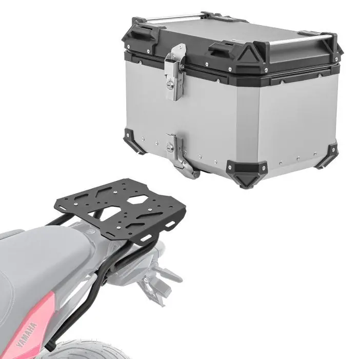 Set Aluminium Topkoffer + Drager voor Yamaha Tracer 7 21-24 Topcase Bagtecs XB55 zilver Laatste Versie