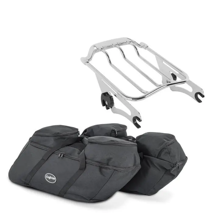 Set: Bagagedrager AW afneembaar geschikt compatibel met Harley Davidson Touring 09-23 chroom Craftride + Binnentassen harde koffers compatibel met Harley Davidson Street Glide / Special Craftride SP4 Laatste Kans
