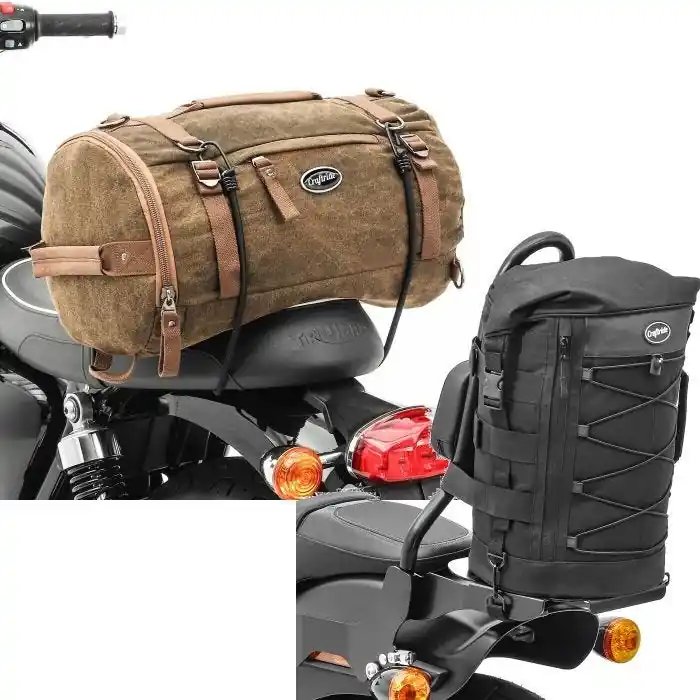 Modern Set: Motor Buddyseat Tas Vintage 25L bruin Craftride met Sissybar tas voor choppers DB4