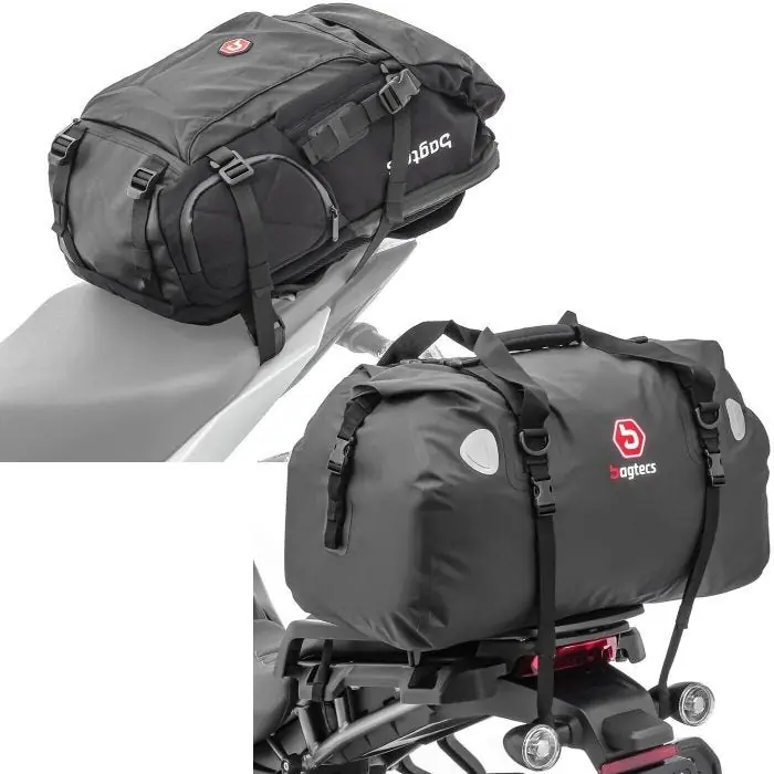 Set: Motor rugzak HX5 waterdicht met helmhouder 45Ltr Bagtecs met Motor Buddyseat Tas XF60 Dry Bag wb. Volumen 60l Gecertificeerd