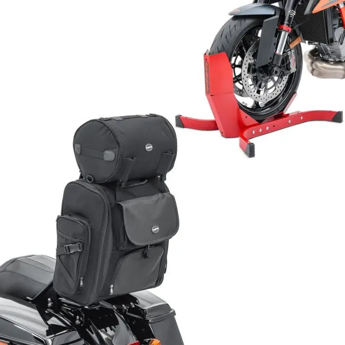 Set: Motor Sissybar Achtertas SXL met Bagagerol in zw Craftride met Motor inrijklem Easy-Plus tot 21 Inch rood Wereldwijde Verzending
