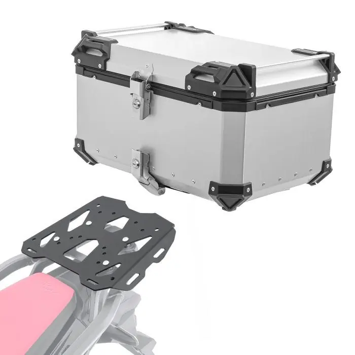 Garantie Inbegrepen Set Aluminium Topkoffer + Drager voor Honda Africa Twin CRF 1100 L 22-25 Topcase Bagtecs XB65 zilver