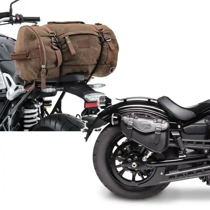 Favoriet Set: Buddyseat Tas 25L compatibel met Honda Rebel 500 CMX bruin Craftride + Zadeltas Honda Rebel 500 CMX Craftride Arizona 3Ltr rechts in zwart