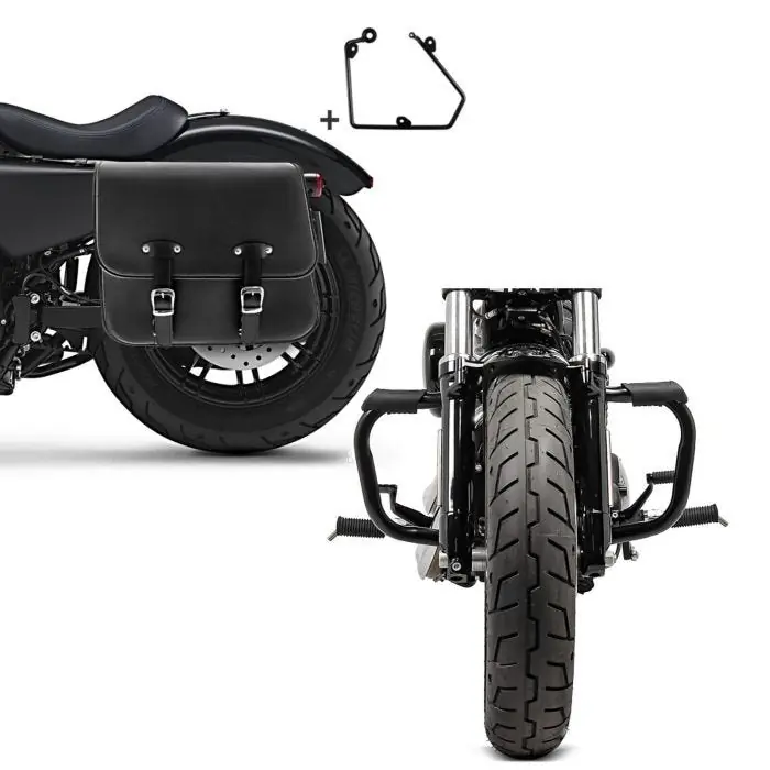 Set: Zadeltas + houder geschikt compatibel met harley Sportster 883 Iron 16-20 links 20l Craftride + Valbeugels geschikt compatibel met Harley Davidson Sportster 883 Iron (XL 883 N) 09-20 Craftride Mustache zwart Wereldwijde Verzending