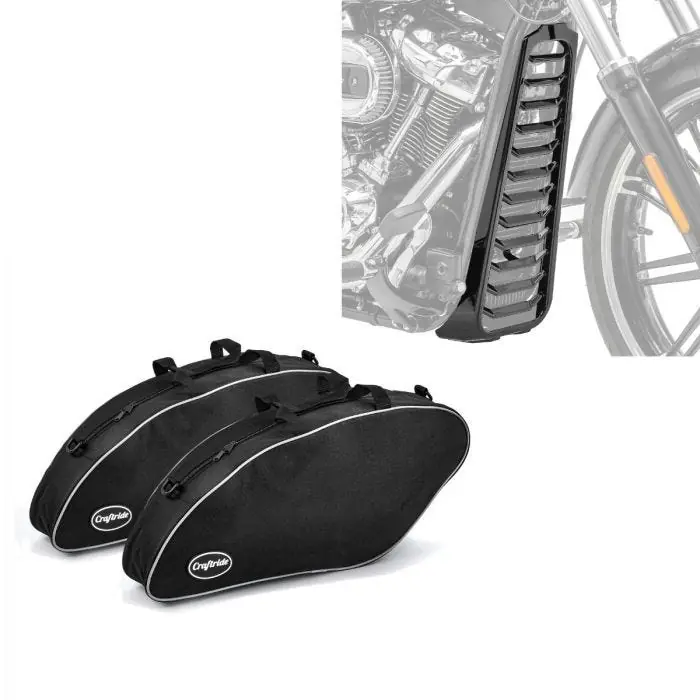 Set: Binnentassen passend voor Harley Davidson Sport Glide 18-25 zadeltassen Craftride + Belly pan passend voor Harley Davidson Softail 18-25 Radiator protector Craftride CV6 Direct Verzonden