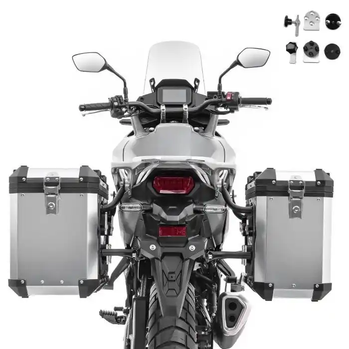 Set Aluminium Zijkoffers 38-48L voor Honda Africa Twin 1000 Adventure Sports alu koffers Bagtecs XW38-48 zilver + adapter Premium