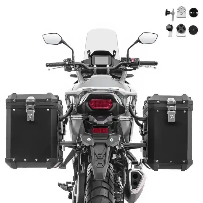 Set Aluminium Zijkoffers 38-48L voor Suzuki V-Strom 800 DE alu koffers Bagtecs XW38-48 zwart + adapter Finale Uitverkoop