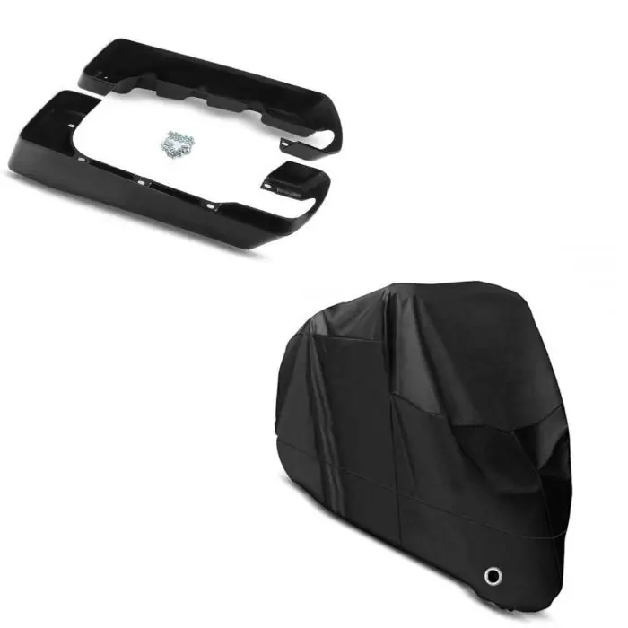 Gratis Verzending Set: Uitbreiding zijkoffer geschikt compatibel met Harley Davidson Touring 14-25 Craftride zwart + Motorfiets zeildoek Craftride XXXL Motor Hoes Outdoor in zwart