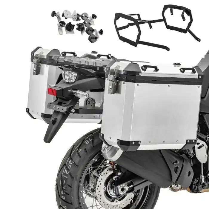 Zijkoffers aluminium + kofferrek compatibel met Honda Africa Twin Adventure Sports 1100 20-25 Bagtecs GX38 zilver Direct Verzonden