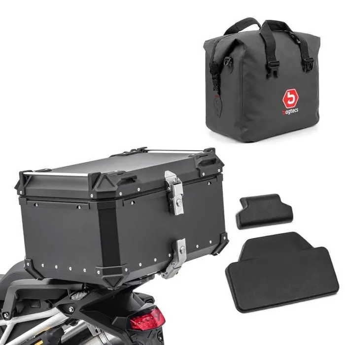 Set Motor aluminium topkoffer 65L + binnentas Dry Bag geschikt voor BMW F 900 XR Bagtecs XB65 zwart + passagier rugkussen topcase Flitsaanbieding
