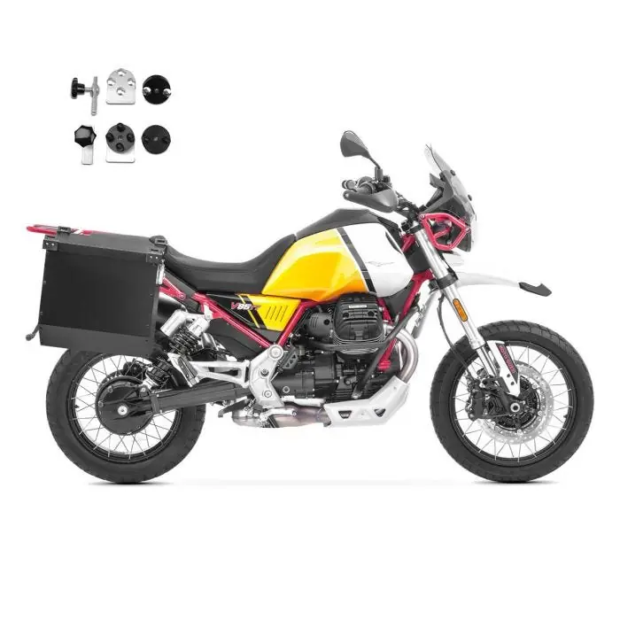 Set Aluminium Zijkoffers + adapters voor Moto Guzzi V85 TT 19-23 Koffers Bagtecs AT34-40 zwart Weekendaanbieding