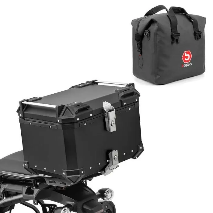 In De Mode Set Motor aluminium topkoffer 55L + binnentas Dry Bag geschikt voor Honda Africa Twin 1100 Adventure Sports Bagtecs XB55 zwart