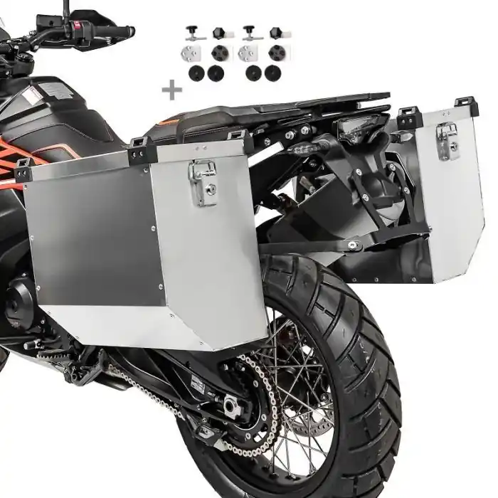 Aluminium Koffers Set Atlas 41l compatibel met KTM 990 Adventure / R / S + adapter voor kofferrek Bagtecs Exclusieve Aanbieding