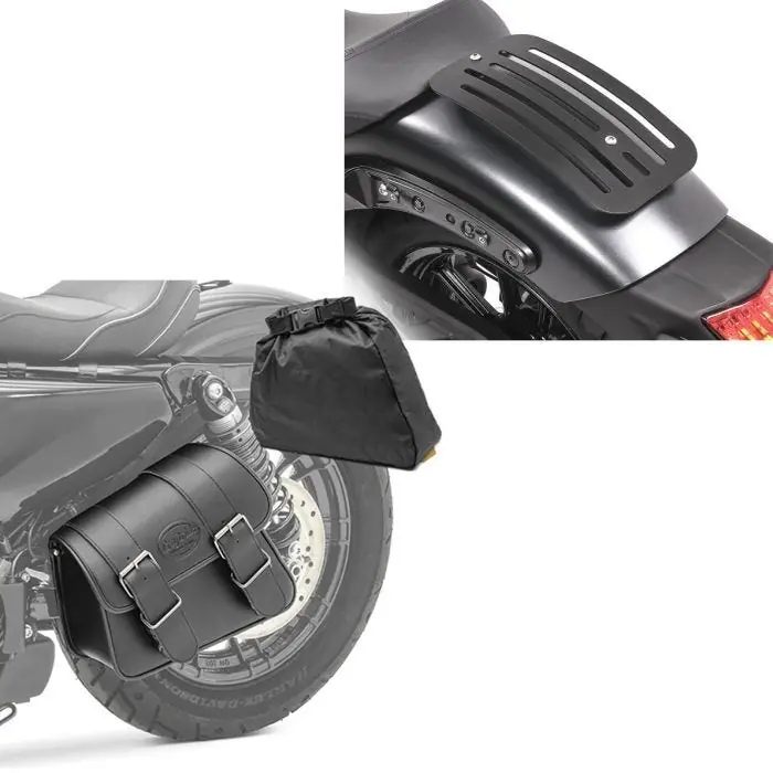 Koopje Set: Bagagedrager compatibel met Kawasaki Vulcan S / Café 15-25 Solo Rack L1 Bagagerek Craftride + Zadeltas Kawasaki Vulcan S / Café Montana Craftride 8Ltr links in zwart