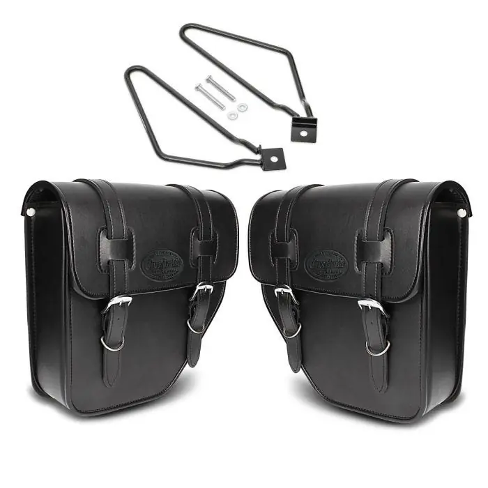 Set 2x motor Zadeltassen + houder geschikt voor custombike Craftride Texas zwart CB36493 Garantie Inbegrepen