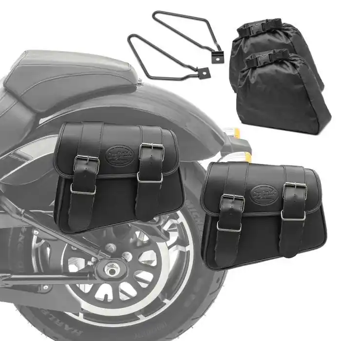 Set 2x motor Zadeltassen + houder geschikt voor custombike Craftride Montana zwart CB36342 Weekendaanbieding