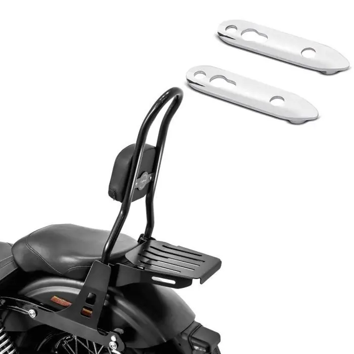 Meest Verkocht Set: Sissy bar CSL w Bagagerek passend voor Harley Davidson Dyna Street Bob 09-17 Low Rider S zwart Craftride + Richtingaanwijzer verplaatsingsset achter passend voor Harley Davidson Dyna 91-17 Craftride chroom