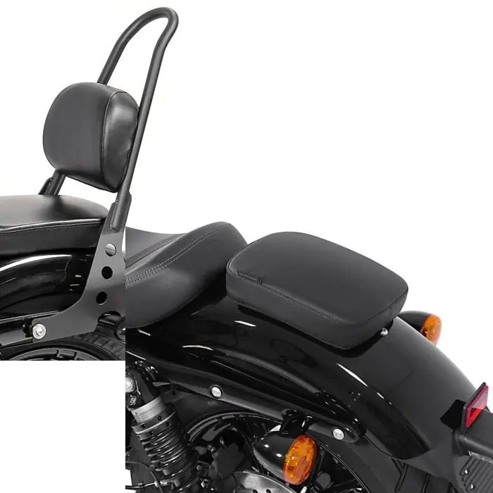 Set: Sissy Bar afneembaar Craftride geschikt compatibel met Harley Davidson Sportster 04-20 + Passagier Zadel Met Zuignappen voor Custom Bikes Craftride Glider zwart Gratis Retour