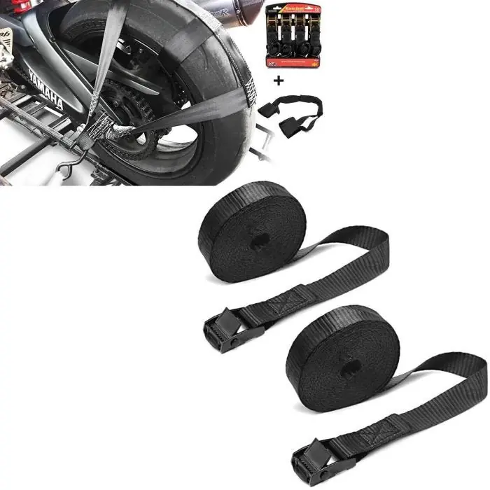 Professioneel Set: Spanriem vor motor achterwiel en stuur met 4x spanbanden + Motorfiets Spanband Set 150cm 2 stuks in