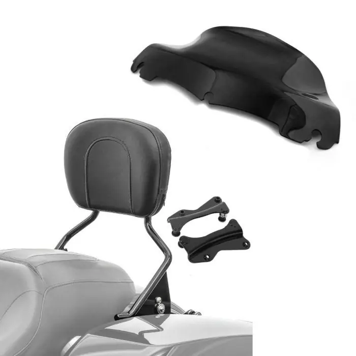 Korting Set: Sissybar passend voor Harley Davidson Touring modellen 09-25 Craftride in zwart + Windscherm Wave 9" passend voor Harley Davidson Electra-Street Glide 14-25 zwart Craftride