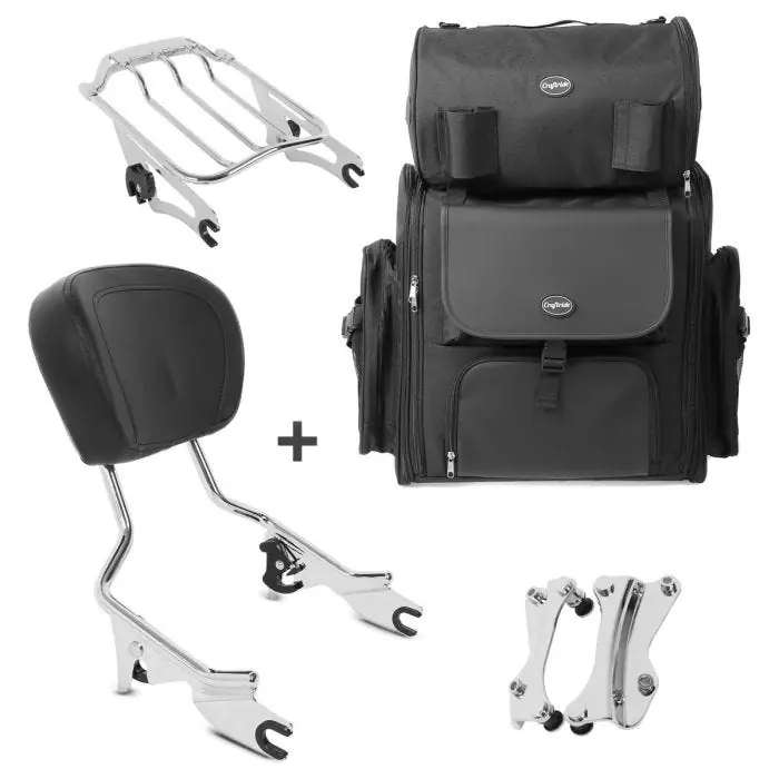 Sissy Bar AW + achtertas geschikt compatibel met chopper / custombikes 09-13 Craftride met bagagerek chrom Flitsaanbieding