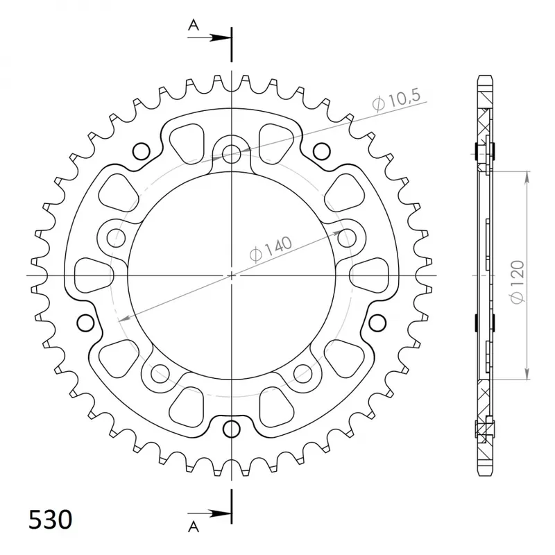 SUPERSPROX - REAR ALU 44T, BLACK, 530 - Sprockets - Lichtgewicht Aluminium Op = Op