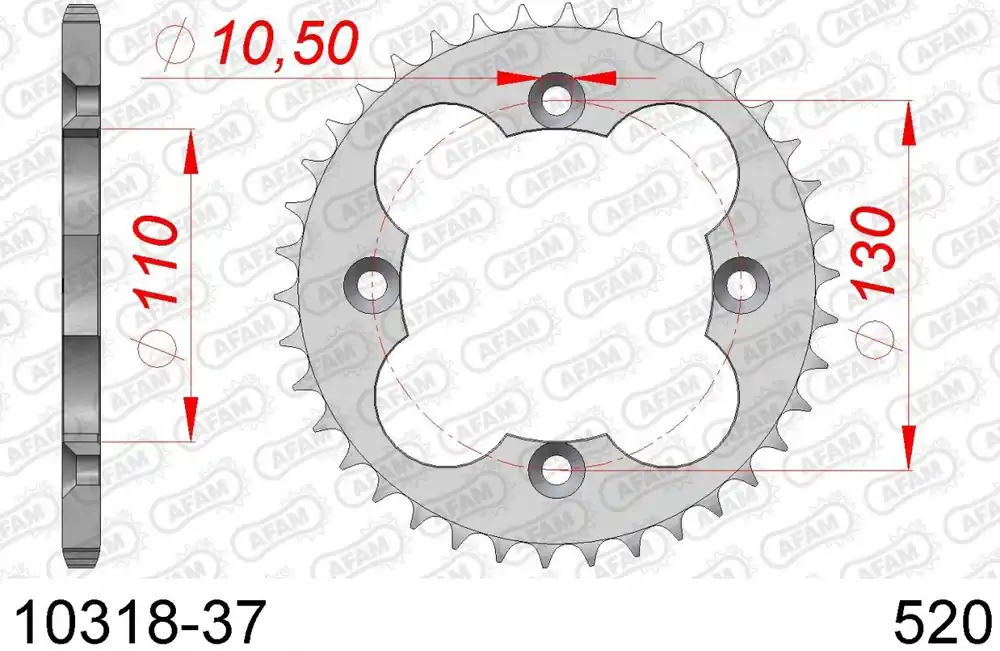 AFAM - REAR STEEL 37T, 520 - Sprockets - Geschikt voor Honda TRX Premium