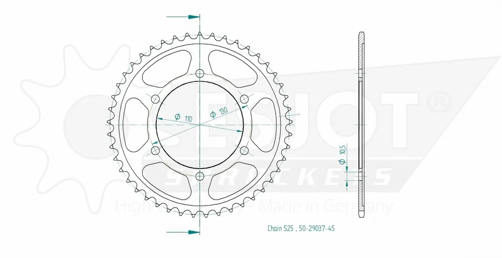 ESJOT - REAR ALU 45T, 525 - Sprockets - Lichtgewicht Aluminium Lage Kosten