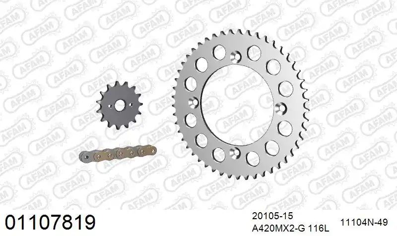 Populair AFAM - 420MX2 116 AR (CLIP) GOLD & SPROCKETS - Chain Kits - ALU