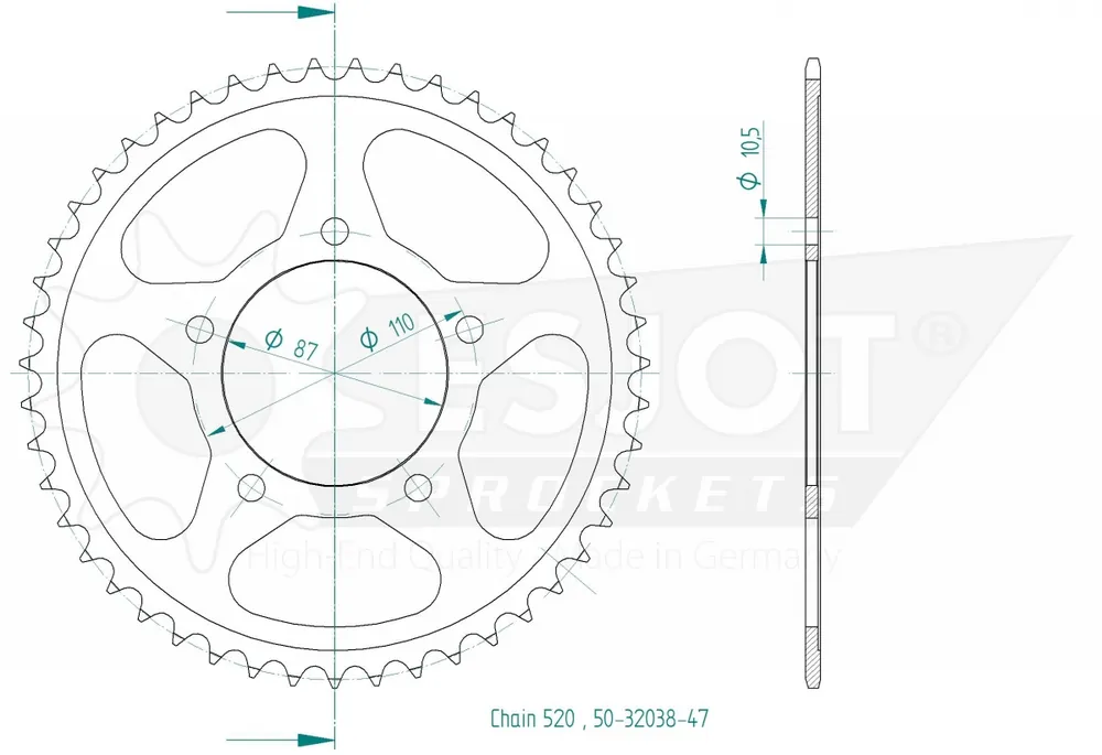 ESJOT - REAR STEEL 47T, 520 - Sprockets - Geschikt voor diverse Suzuki modellen Actieprijs