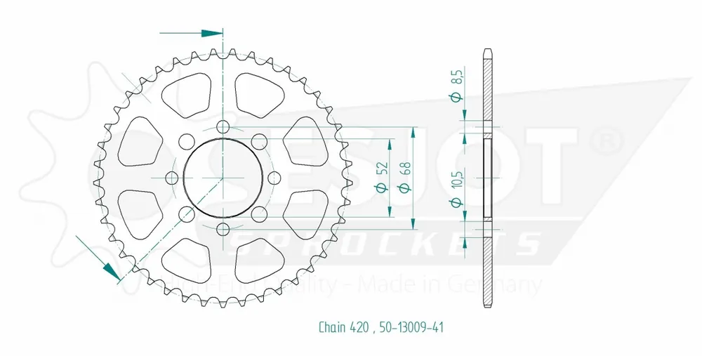 Nieuw ESJOT - REAR STEEL 41T, 420 - Sprockets - Geschikt voor Kawasaki KLX 110