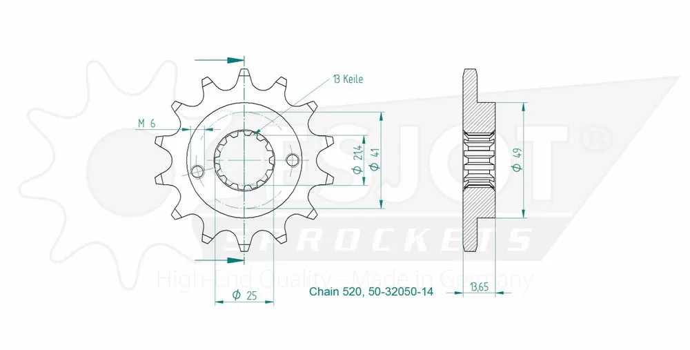 ESJOT - FRONT 14T, 520 - Sprockets - Compatibel met Honda en Kawasaki Exclusief