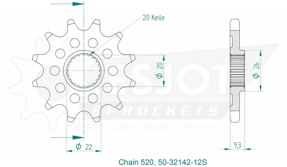 ESJOT - FRONT 12T, LIGHT, 520 - Sprockets - Geschikt voor Kawasaki KX 250F Nieuw Model