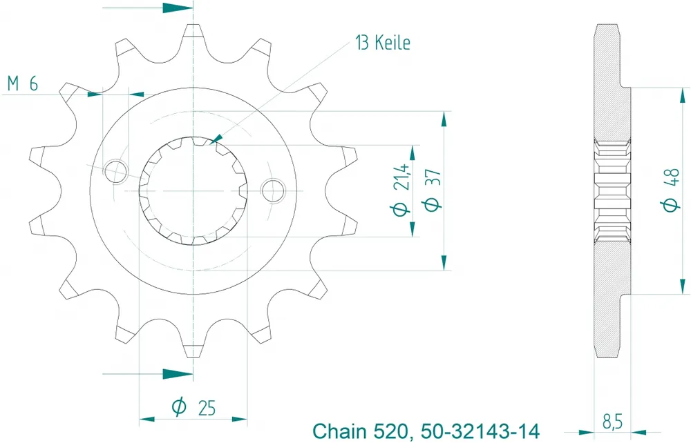 ESJOT - FRONT 14T, 520 - Sprockets - Compatibiliteit met Honda XR 600 Hoge Kwaliteit