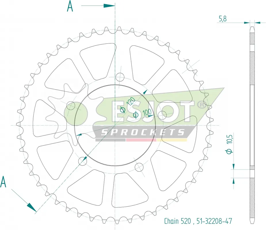 Alleen Vandaag ESJOT - REAR ALU 47T, 520 - Sprockets - Lichtgewicht en duurzaam