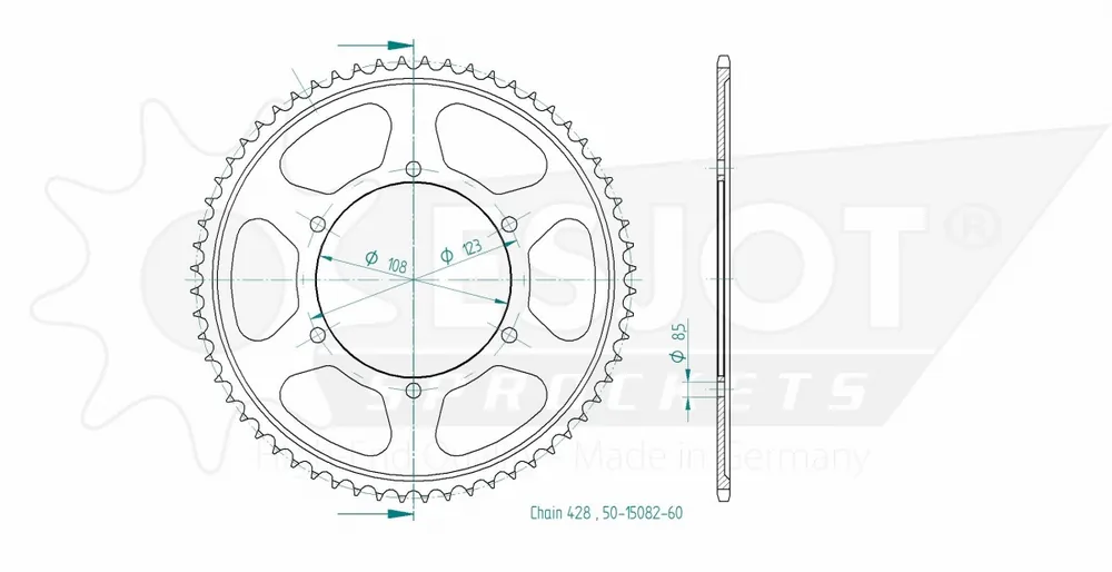 Korting ESJOT - REAR STEEL 60T, 428 - Sprockets - Staal