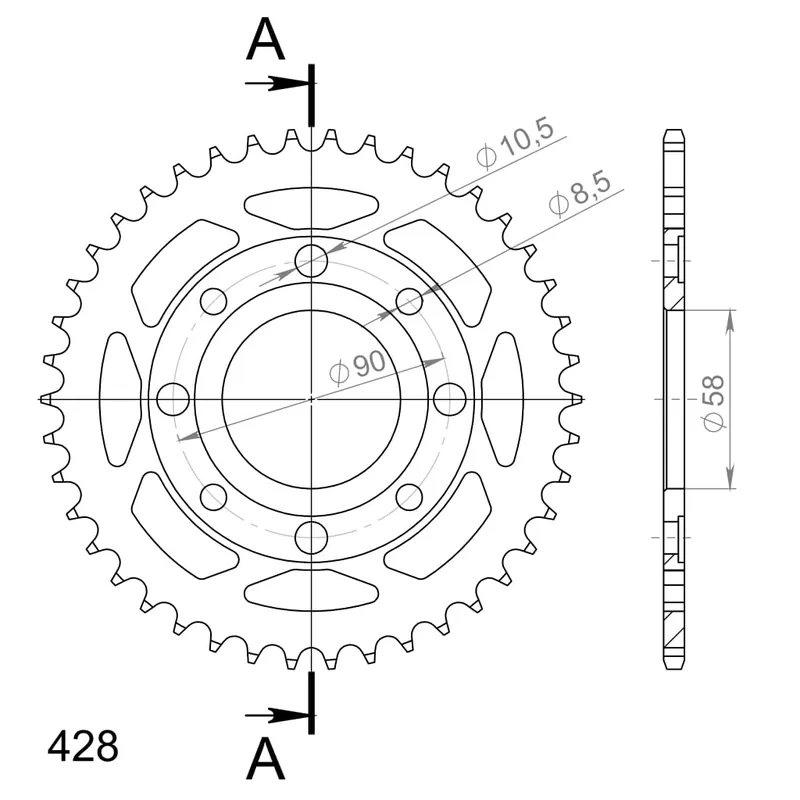 SUPERSPROX - REAR STEEL 42T, 428, BLACK - Sprockets - Staal Laatste Kans
