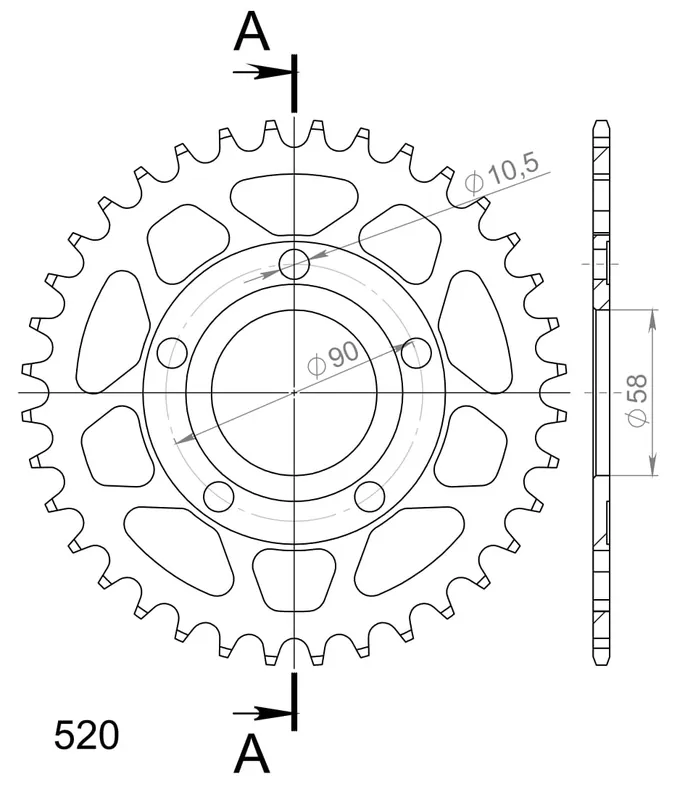 SUPERSPROX - REAR STEEL 36T, 520, BLACK - Sprockets - Compatibel met Honda NSR 125 Wereldwijde Verzending