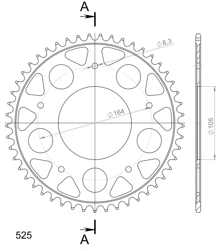 SUPERSPROX - REAR STEEL 49T, BLACK, 525 - Sprockets - Staal 49T Gratis Retour